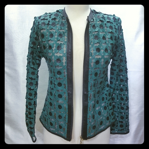 Green and black leather jacket